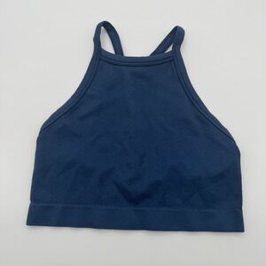 Colsie Blue Ribbed High Neck Seamless Bralette Tank T-Back Adjustable Strap S